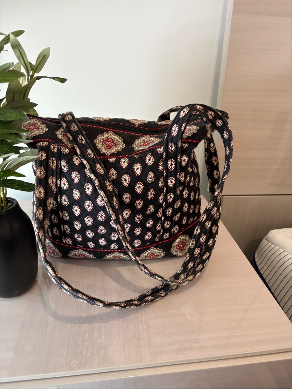 Black Quilted Printed Shoulder Bag